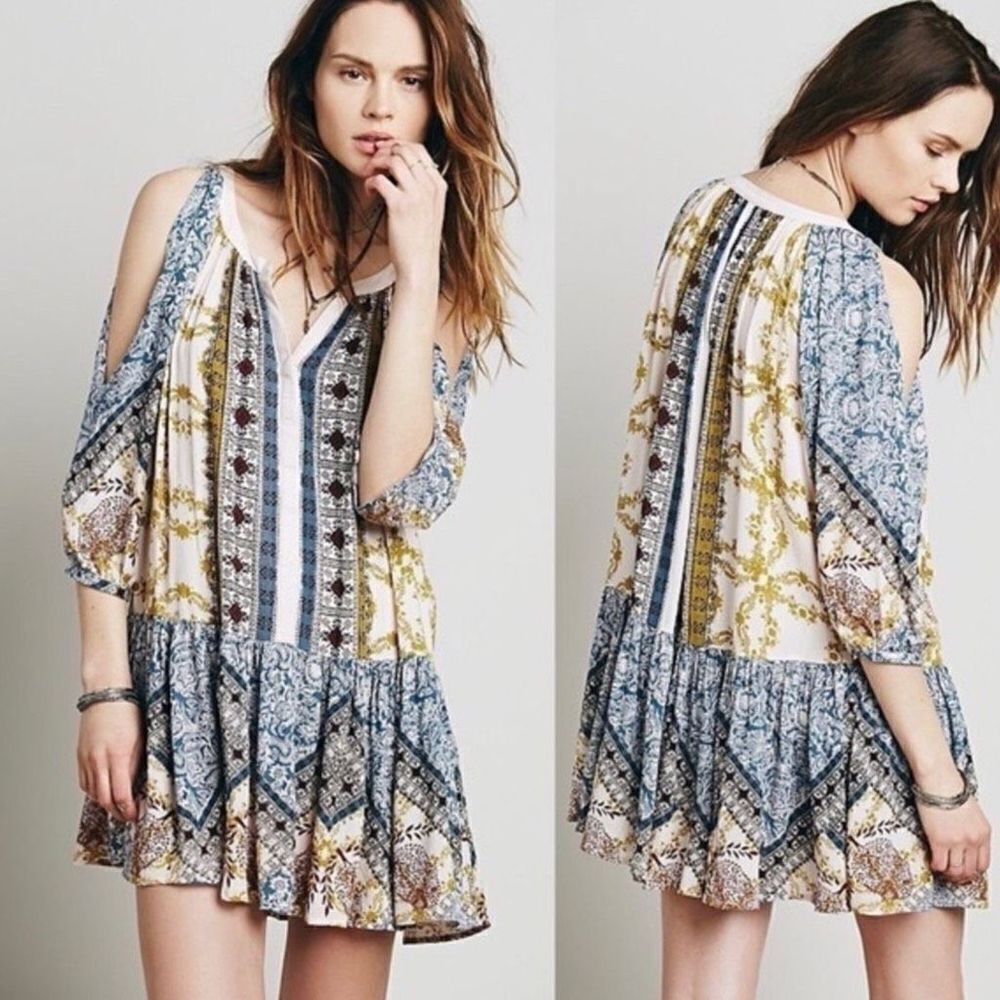 Free People Portobello Road Dress Boho Split Sleeve Womens Size XS